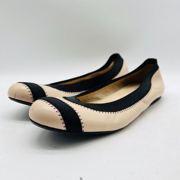 Stuart Weitzman Shoes Womens 6.5 Black Cream Ballet Flats Casual Dress Slip Ons - Picture 4 of 11